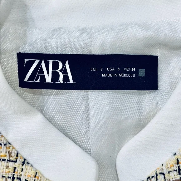 NWT Zara Textured Cropped Tweed Gold Blazer Jacket Small - Picture 9 of 10